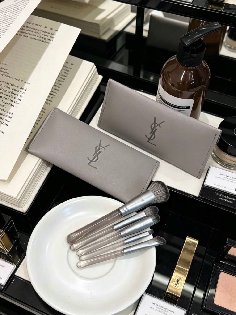 Yves Saint Laurent Gray Makeup Brush Set with Case - Neutral Gray